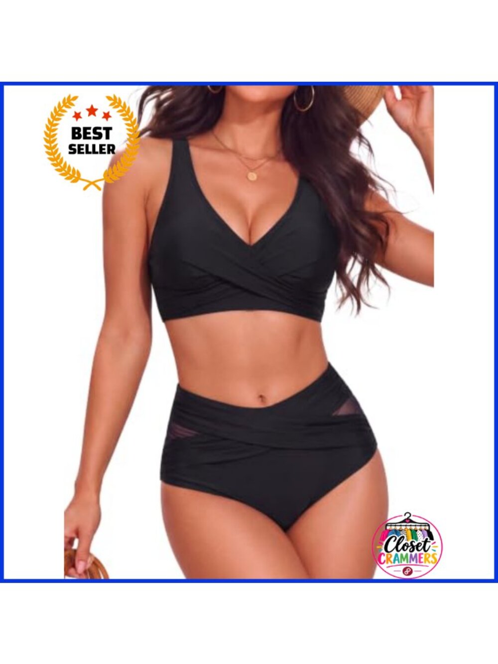 High Waisted Tummy Control Bikini Set Twist Front V Neck Two Piece Swimsuit